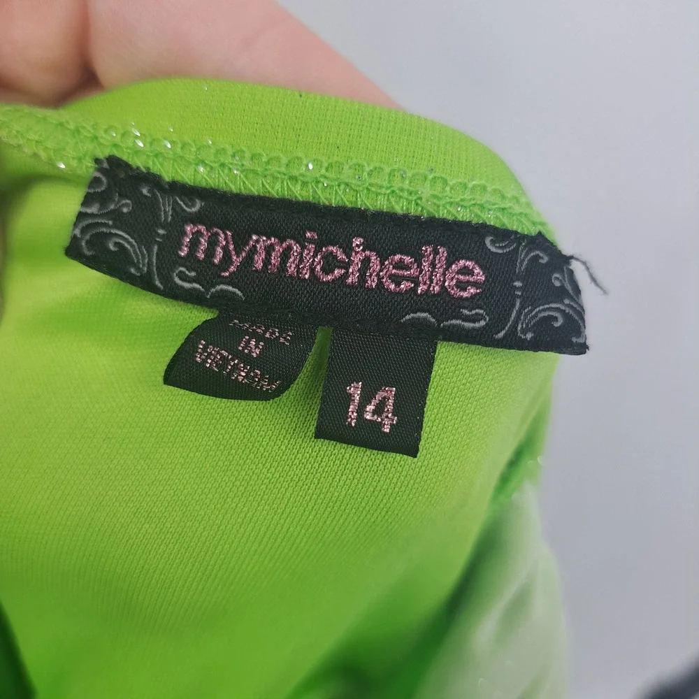 My Michelle Girls Green Ombre Glitter Handkerchief Hem Dress 14 Fairycore Y2K
